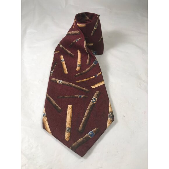 Arden Cravats Men’s Burgundy Silk Cigars Print Vintage Tie - Picture 1 of 5